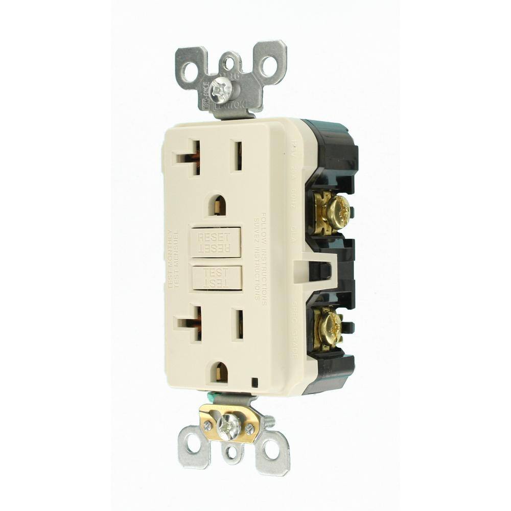 Leviton 20 Amp Self-Test SmartlockPro Slim Duplex GFCI Outlet Light Almond R96-GFNT2-0KT