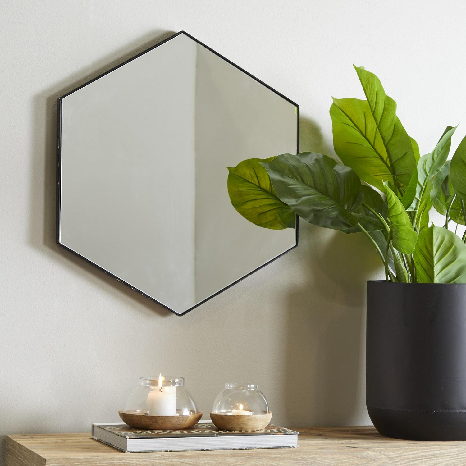 Cosmoliving by Cosmopolitan 24 x 21 Black Hexagon Shaped Wall Mirror with Thin Minimalistic Frame