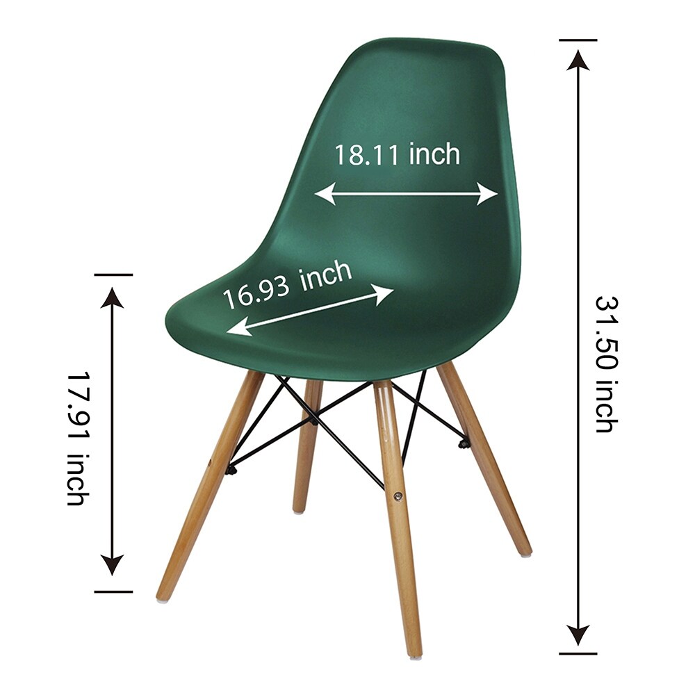 Armless plastic Side Dining Chair with Wood Legs Set of 2