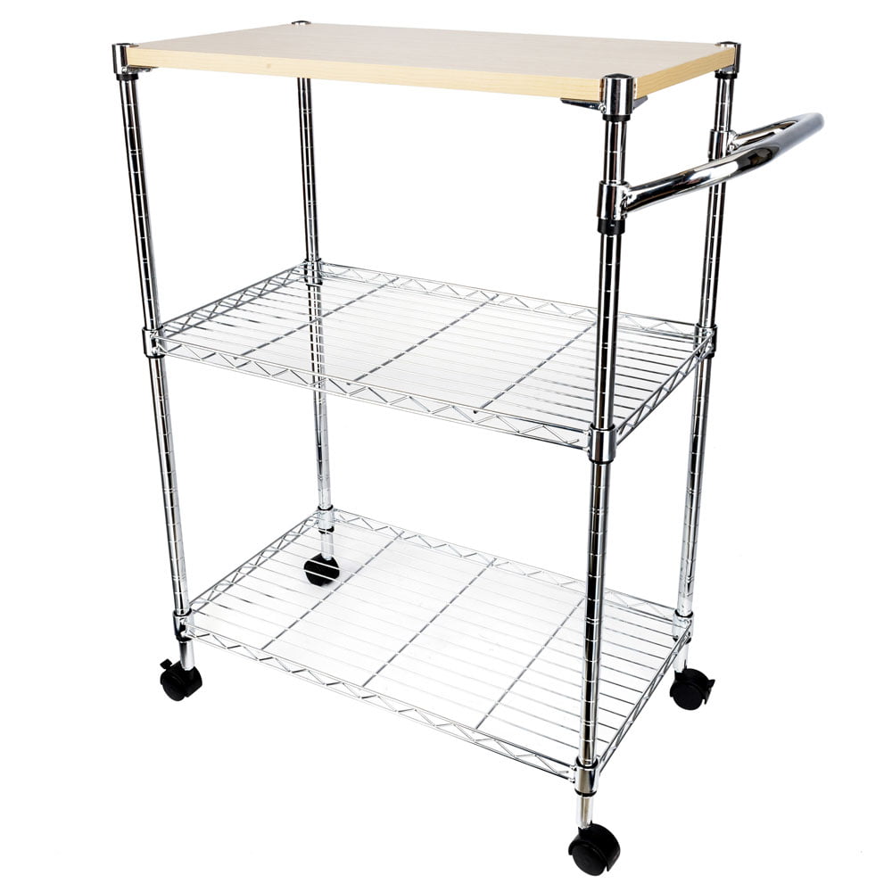 3-Tier Rolling Kitchen Trolley Cart Steel Island Storage Utility Service Dining