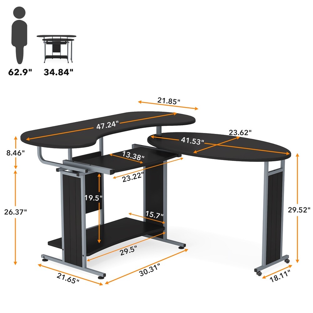 L Shaped Computer Desk  Rotating Corner Desk   Modern Office Study Workstation