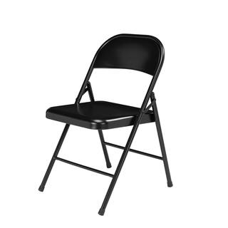 National Public Seating Black Metal Stackable Folding Chair (Set of 4) 910