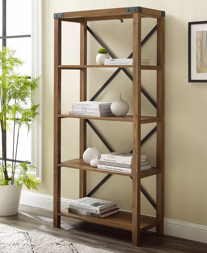 Walker Edison Farmhouse Metal X Bookcase