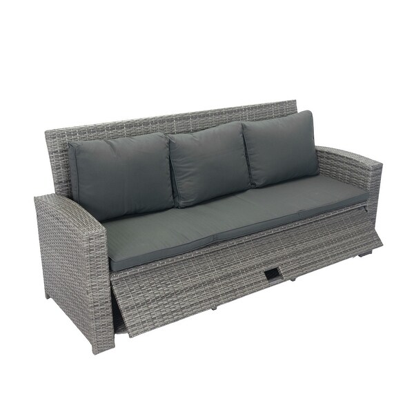 Grey Wicker 5piece Patio Outdoor Conversation Sectional Set with 3 UnderSeat Storage Compartments，Cushions