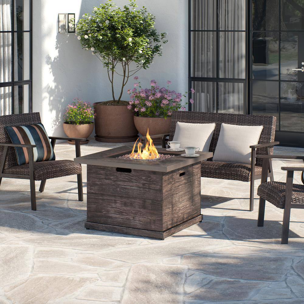 Hampton Bay Peyton 35 in. W x 24 in. H Square MGO Liquid Propane Fire Pit in Distressed Brown Peyton 35B 1 PC