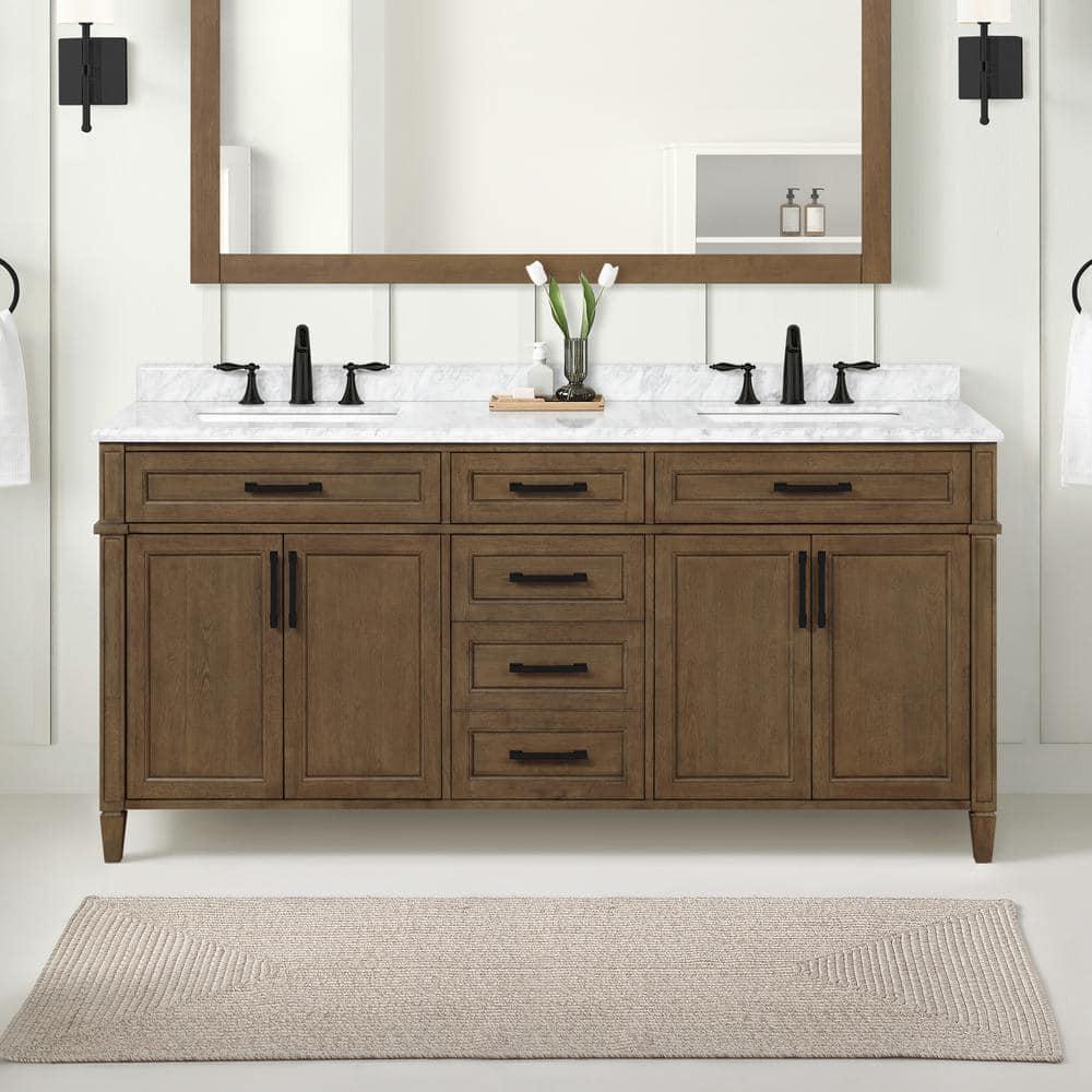 Home Decorators Collection Caville 72 in W x 22 in D x 3450 in H Bath Vanity in Almond Latte with Carrara Marble Top