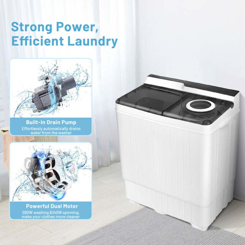 26 LBS Portable Washing Machine with Drain Pump, 2-in-1 Twin Tub Top Load Washer Dryer Combo for RV Apartment