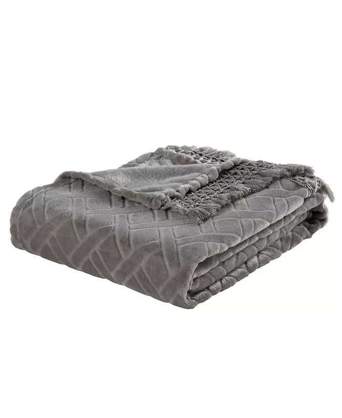 Videri Home Diamond Fringe Plush Throw Blanket， 60