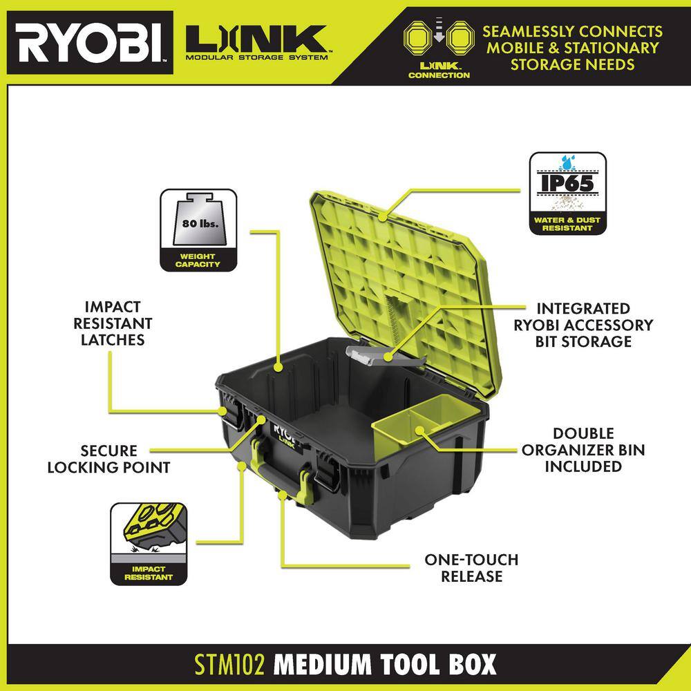 RYOBI LINK Medium Tool Box and Tool Box Foam Insert STM102-STM307