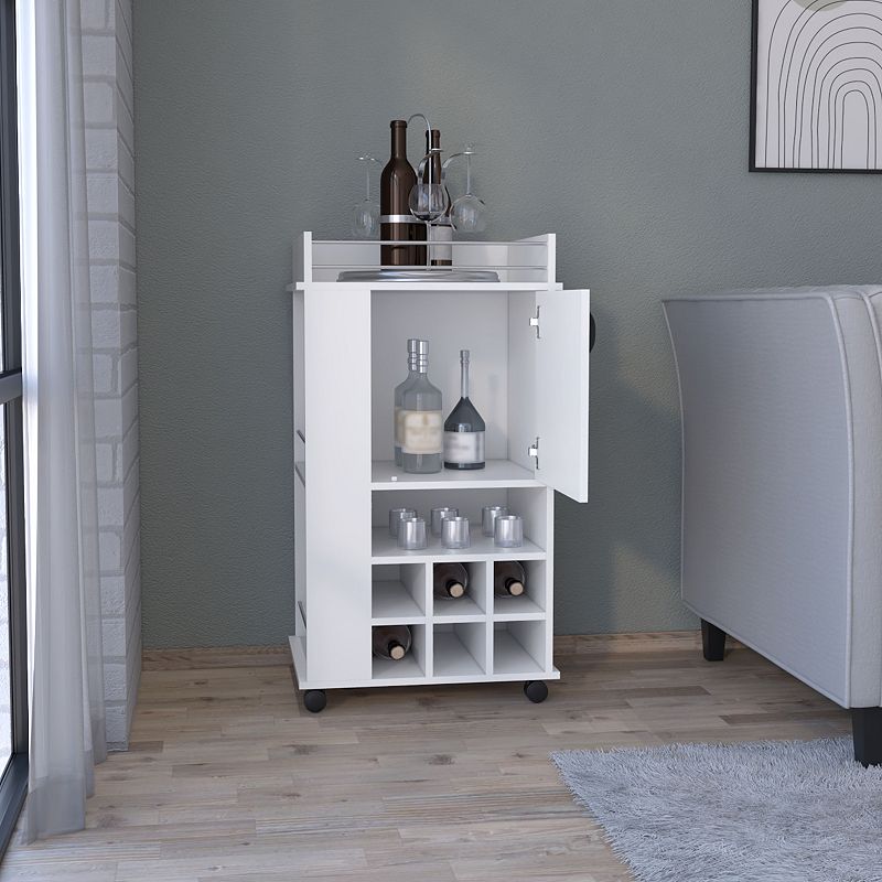 DEPOT E-SHOP Fraser Bar Cart with 6 Built-in Wine Rack and Casters， White