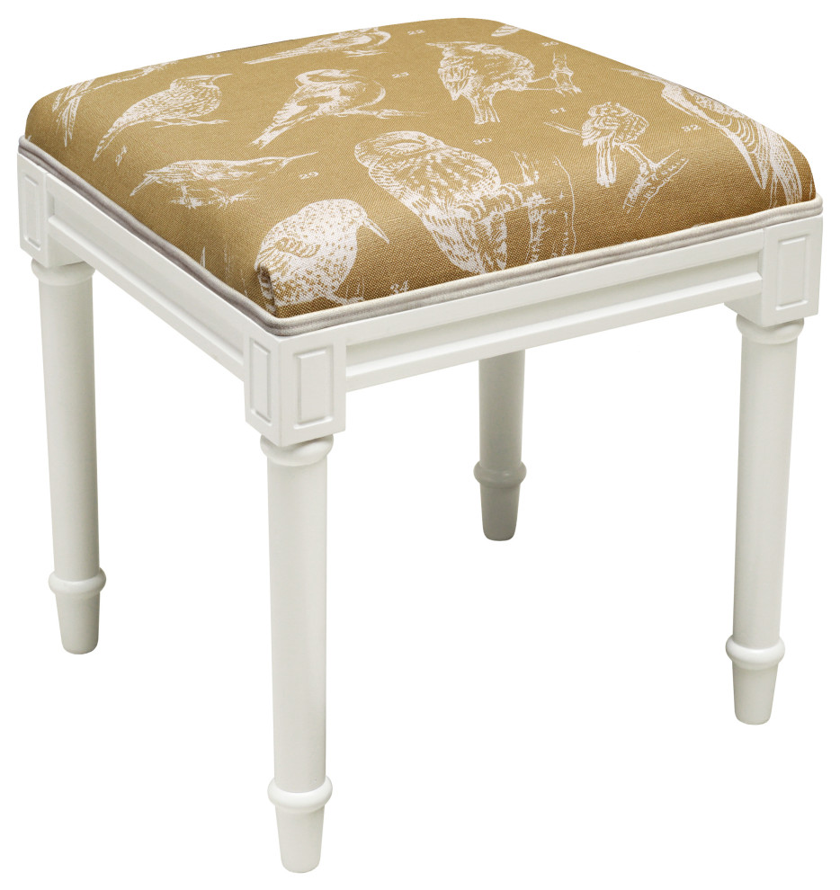 Bird Watch Tan  Linen Upholstered Vanity Stool   Rustic   Vanity Stools And Benches   by 123 Creations  Houzz