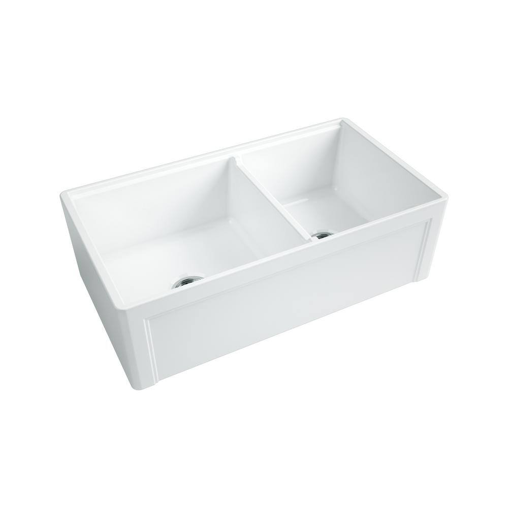 Empire Industries Delux Fireclay 33 in. Double Bowl Farmhouse Kitchen Sink with Workstation DER33D