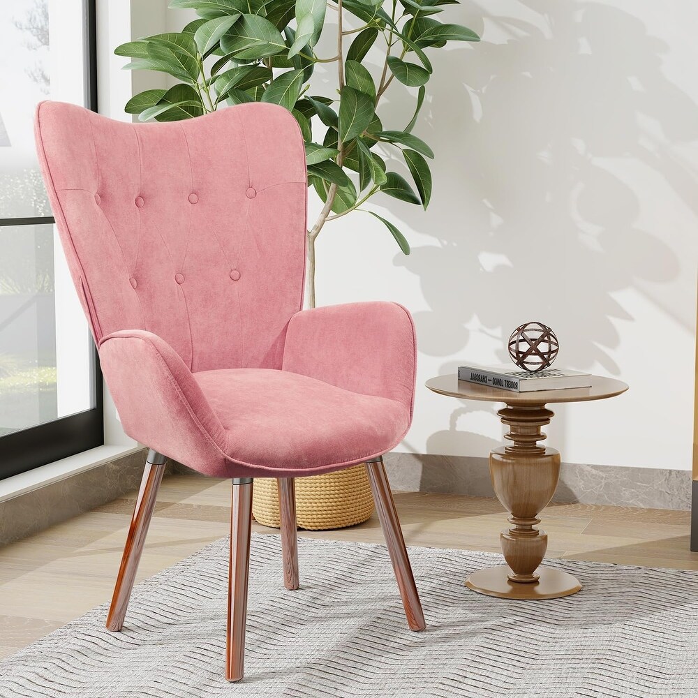 Velvet Armchair  Contemporary Wingback Vanity Tufted Accent Upholstered Leisure Chair with High Back and Armrest