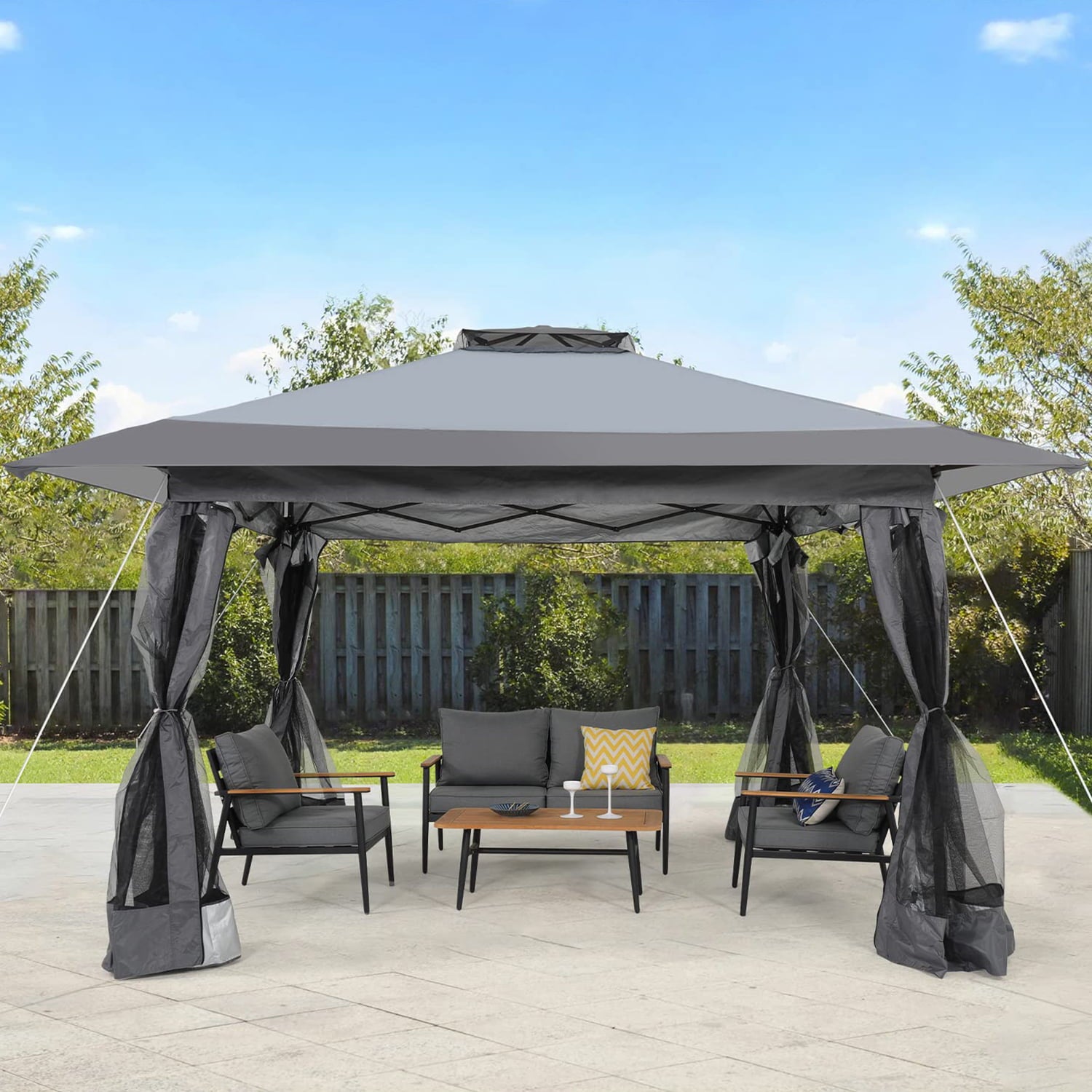 COBANA 13'x13' Outdoor Pop Up Gazebo, Canopy Gazebo Tent Shelter with Mosquito Netting and Shade Canopy for Patio, Garden, Lawn and Backyard, Gray