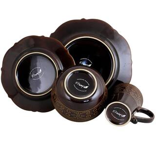 Elama Salia 16-Piece Traditional Brown Stoneware Dinnerware Set (Service for 4) 985106200M