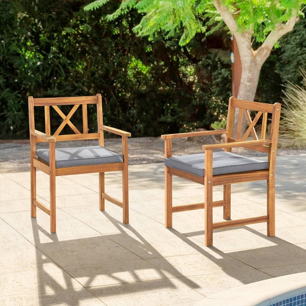 Manchester 2pk Acacia Wood Outdoor Chairs With Weather resistant Cushions Alaterre Furniture