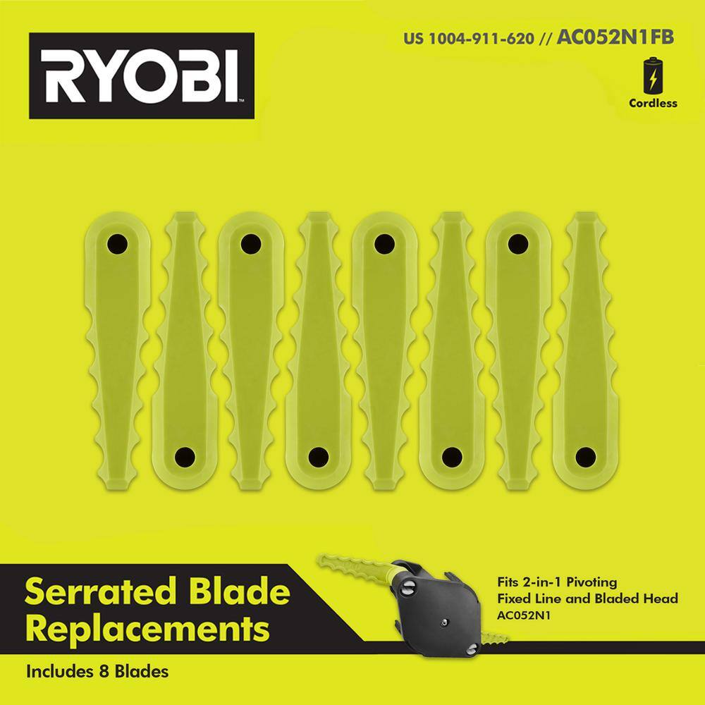 RYOBI Replacement Fixed Blades for 2-in-1 String Head (8-Pack) AC052N1FB