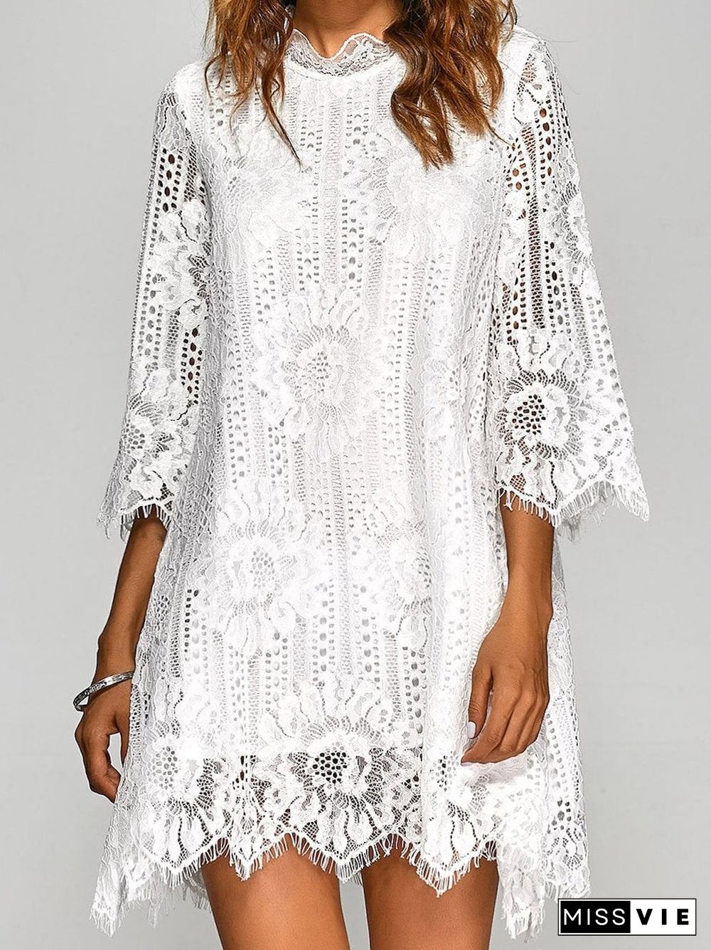 Pure Color Simple Lace Dress