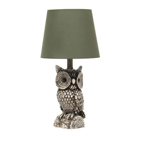 Simple Designs Polyresin Gazing Brown and White Night Owl Novelty Bedside Table Desk Lamp - L: 9.95