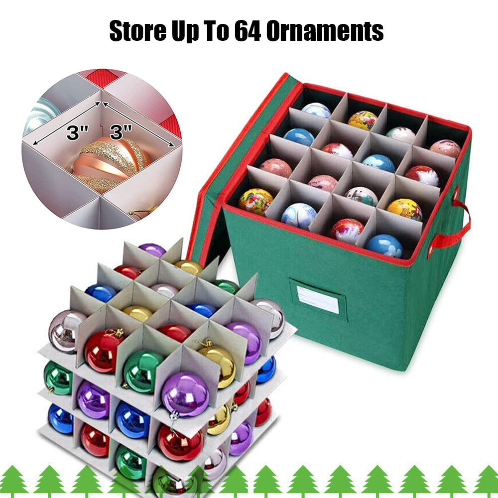 Christmas Ornament Organizer Storage Box with Lid, iClover Holiday Ornament Storage Container with Dividers - Holds up To 64 Round Cube Ornaments Xmas Ball- 12