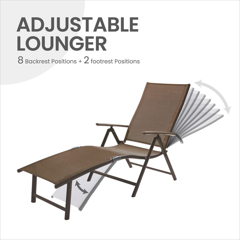 VredHom Outdoor Portable Folding Chaise Lounge Chair with Table (Set of 3)   70\