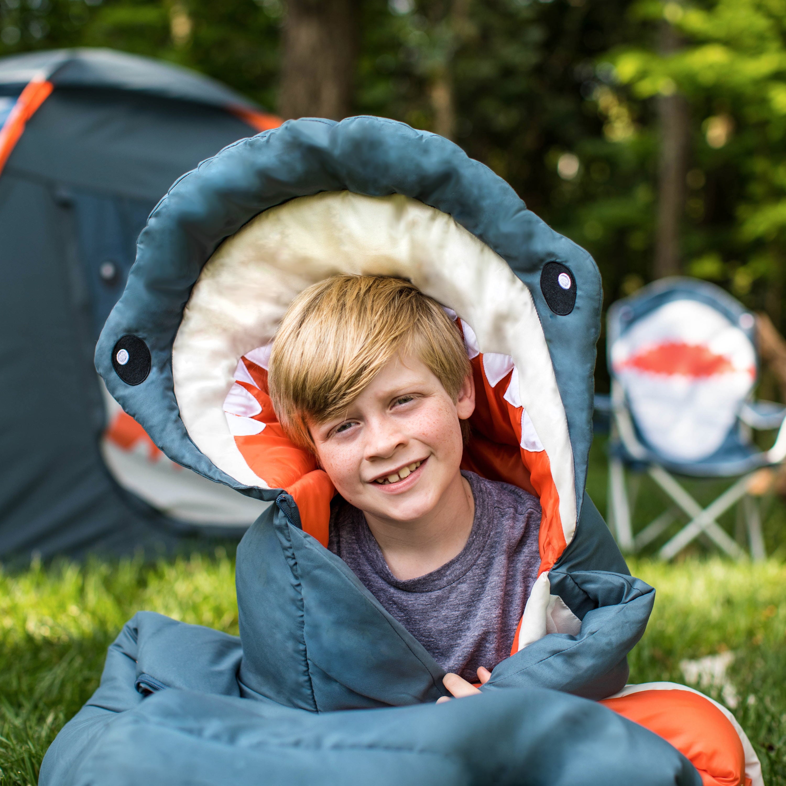 Firefly! Outdoor Gear Finn the Shark Kid's Sleeping Bag - Navy/Gray (65 in. x 24 in.)