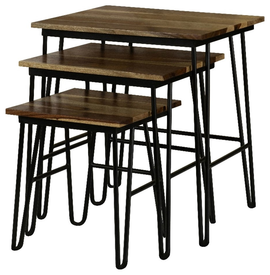 Coaster Nayeli 3 Piece Wood Nesting Table with Hairpin Legs in Natural/Black   Midcentury   Coffee Table Sets   by Homesquare  Houzz