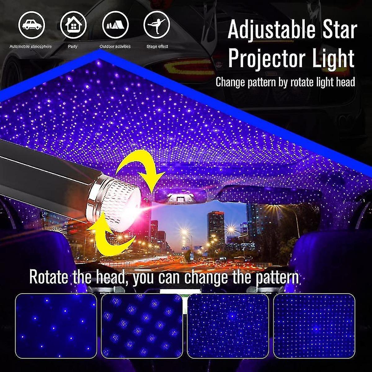 Usb Night Light Projector，car Roof Star Light 2-in-1 Projection Changes Automatically， Music Changes Synchronously Night Light，ceillight(blue-purple)