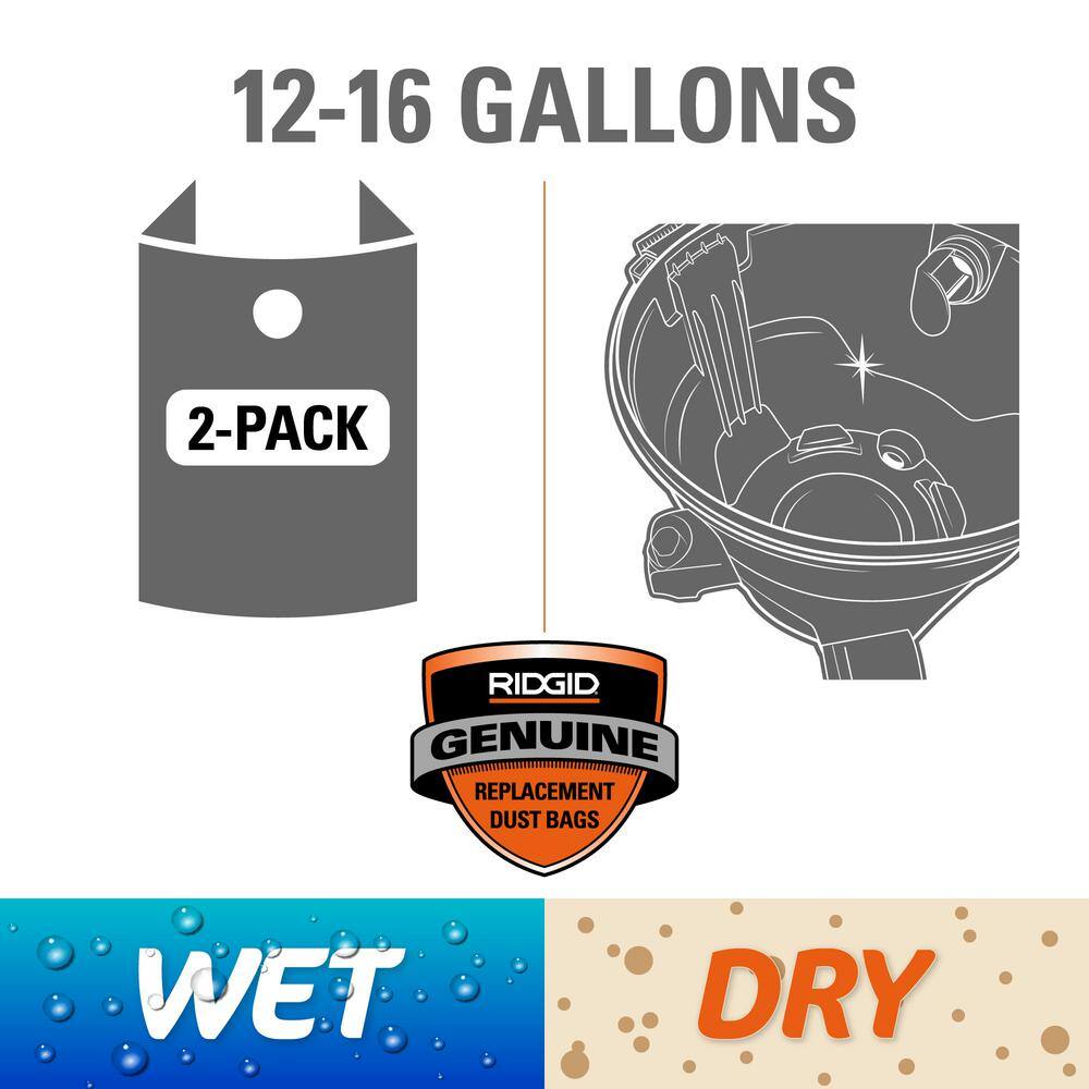 RIDGID Premium Size A Wet or Dry Dust and Debris Bags for Select 12 to 16 Gallon RIDGID WetDry Shop Vacuums (2-Pack) VF3702