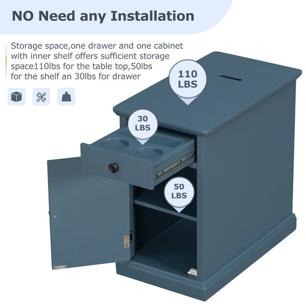 End Table with USB Ports and Multifunctional Drawer with Cup Holders