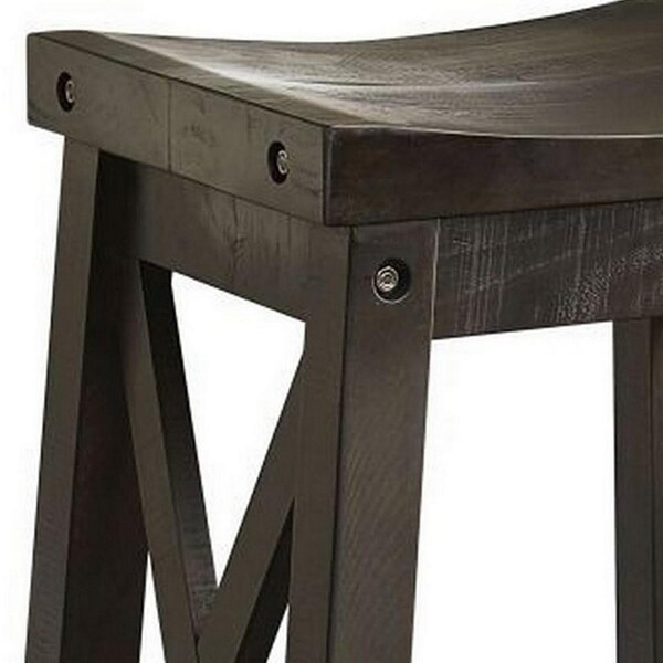 31 Inches Saddle Seat Wooden Barstool， Brown - 31 H x 19 W x 15 L