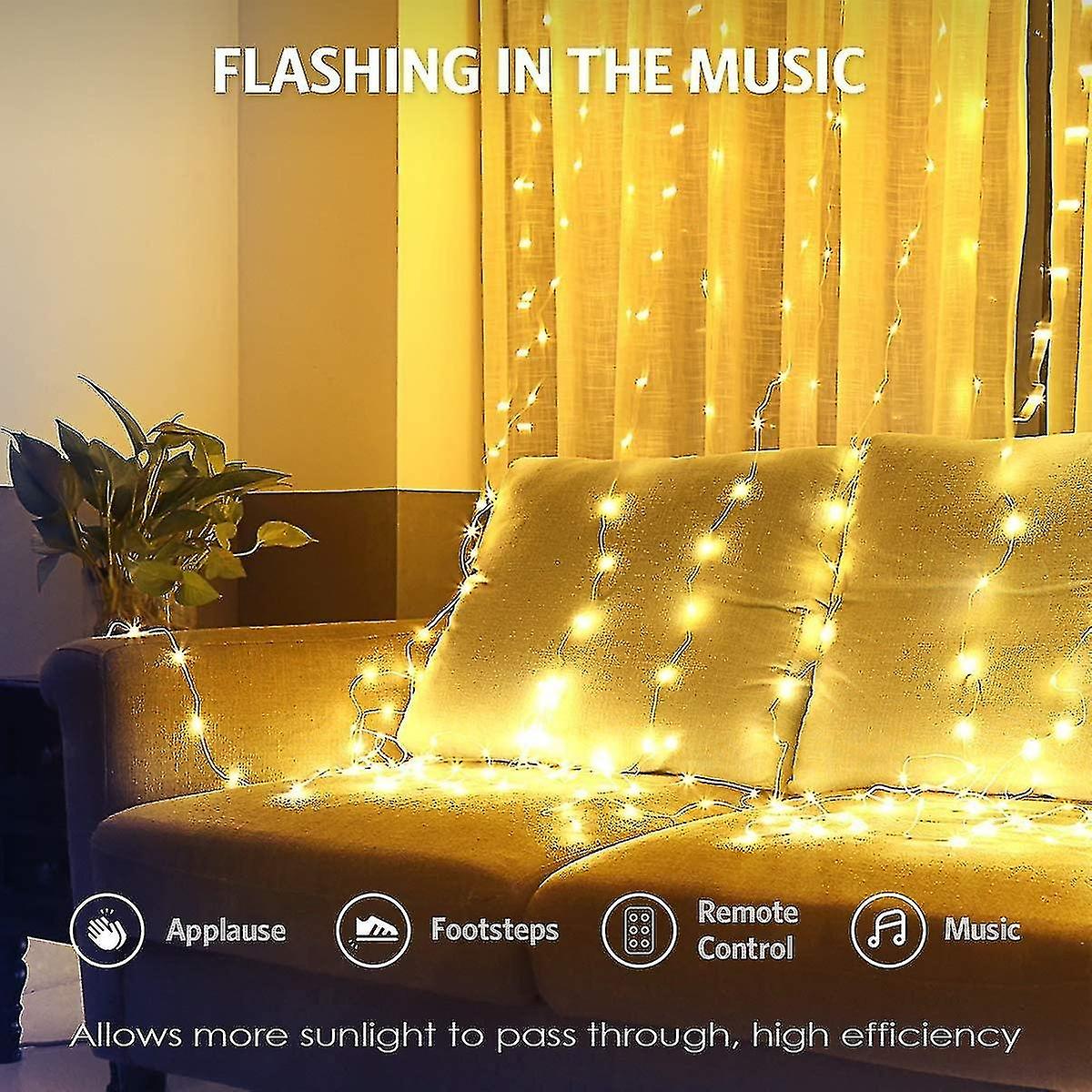 Led Curtain Lights ， Usb String Lights， Waterproof 3 * 3m 300 Led Usb Curtain Window String Lights