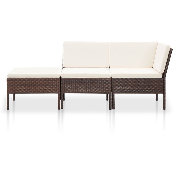 vidaXL 3 Piece Patio Lounge Set with Cushions Poly Rattan Brown