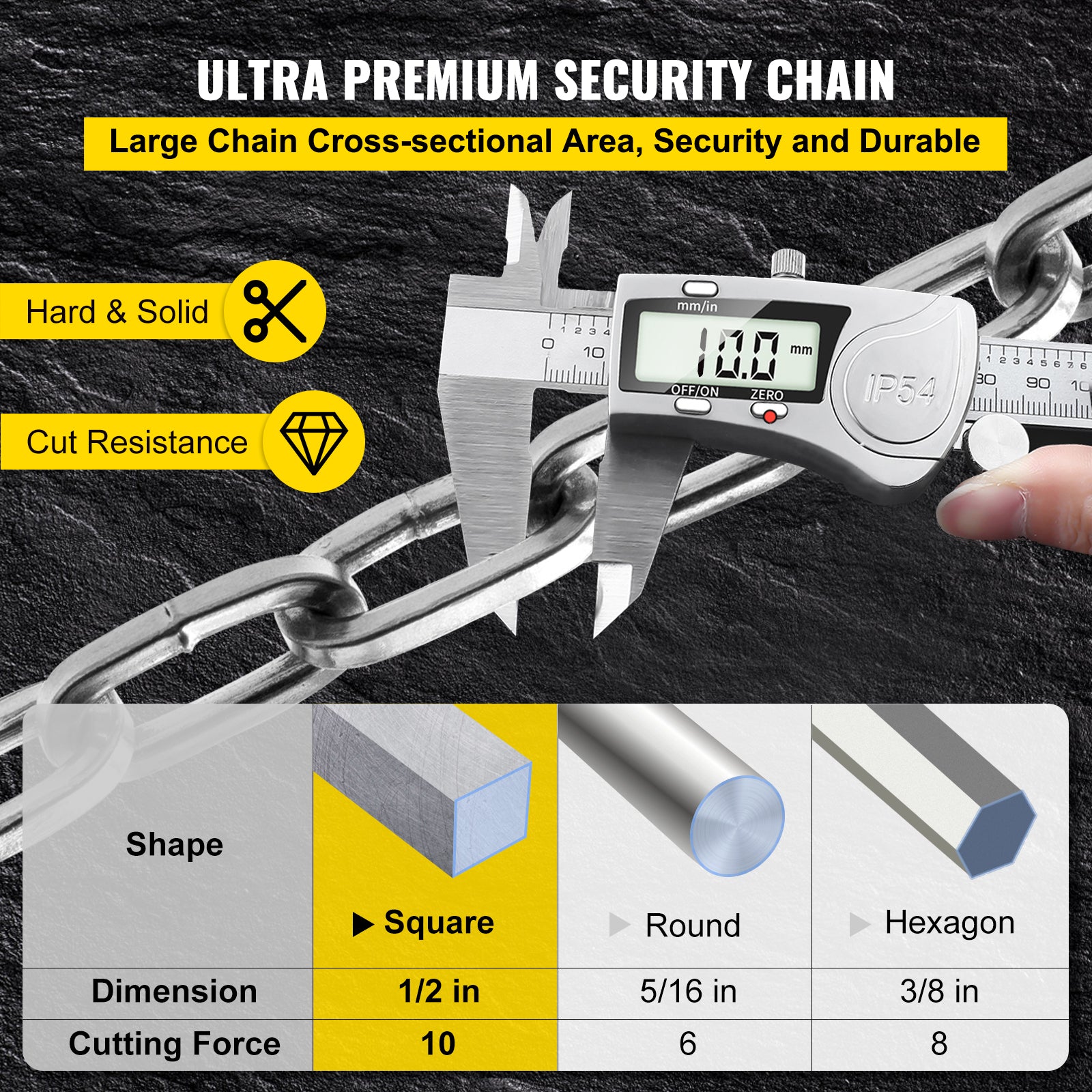 VEVOR Heavy Duty Chain Lock， 1/2 inch x 4.42 feet Security Chain and Lock Kit， Premium Case-Hardened Chain Pure Brass Lock Core with 3 Keys， Fit for Motorcycle， Generator， Gates， Bicycle， Scooter