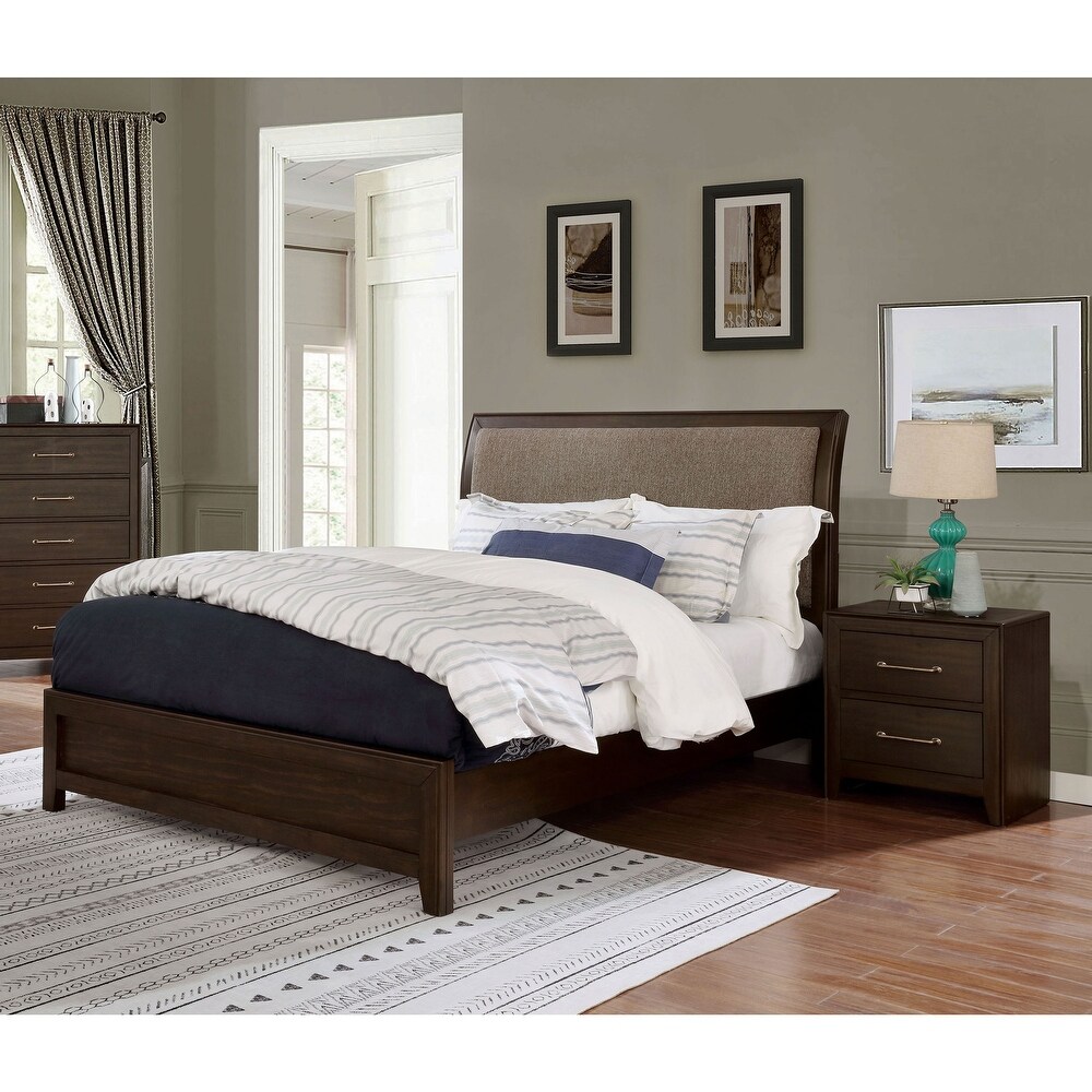 Yra Transitional Walnut Wood 2 Piece Sleigh Bedroom Set by Furniture of America