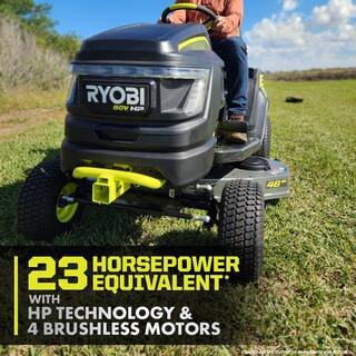 RYOBI 80V HP Brushless 46 in. Battery Electric Cordless Riding Lawn Tractor with (3) 80V 10Ah Batteries and Charger RYRM8070