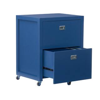 Linon Home Decor Sara Navy Blue File Cabinet with Metal Drawer Glides and Silver Handles THD02963