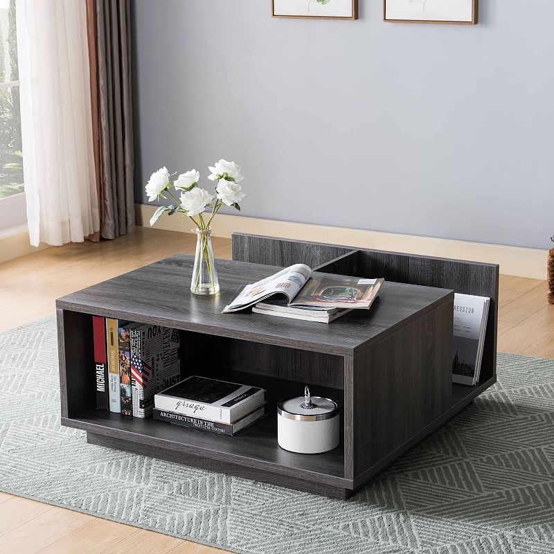 FC Design  Distressed Grey Coffee Table with Divided Drawer Storage Compartment