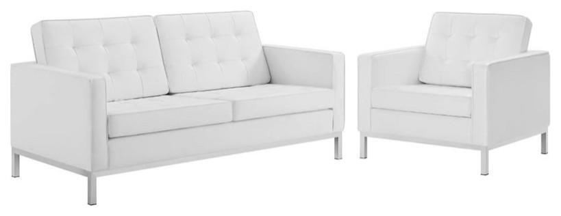 Modway Loft 2 Piece Modern Faux Leather Loveseat and Armchair Set in White   Contemporary   Living Room Furniture Sets   by Homesquare  Houzz