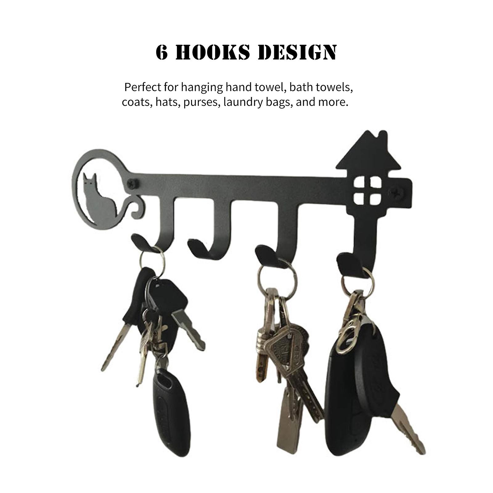 Hook Rack 4 Hooks Rail Cat Dog Animal Shaped Wall-mounted Farmhouse Rack Nail-free Drilling Bathroom Storage Hook Kitchen Towel Hooks Hanger Black