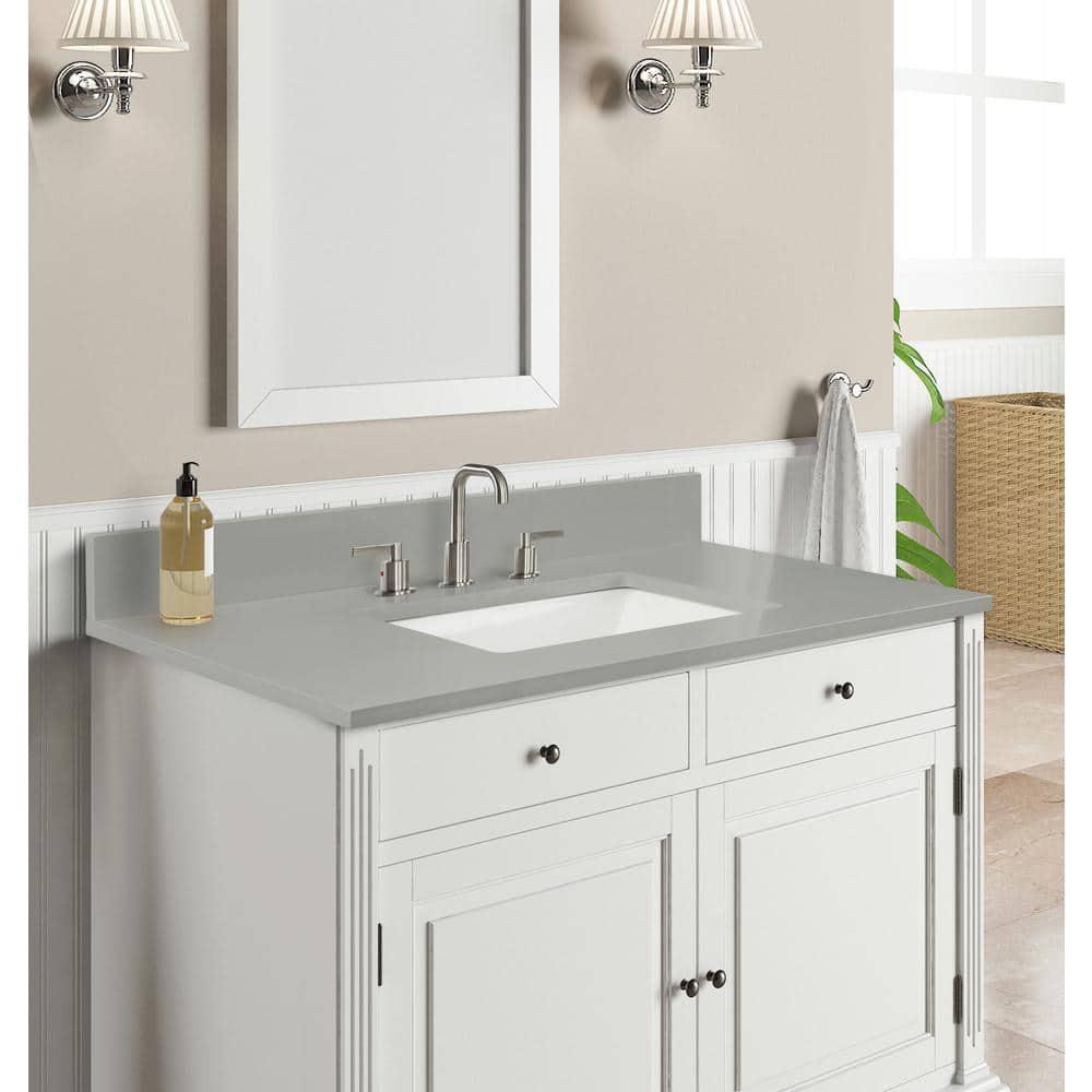 Home Decorators Collection 37 in W x 22 in D x 075 in H Quartz Vanity Top in Earth Gray with White Basin