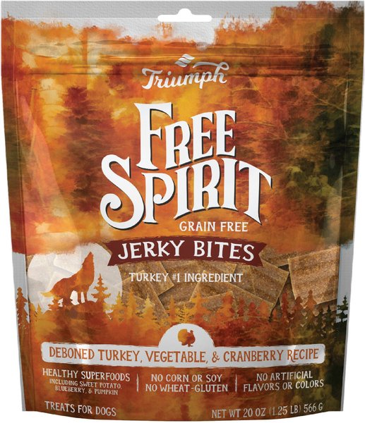 Triumph Free Spirit Jerky Bites Deboned Turkey， Vegetable and Cranberry Grain-Free Dog Treats