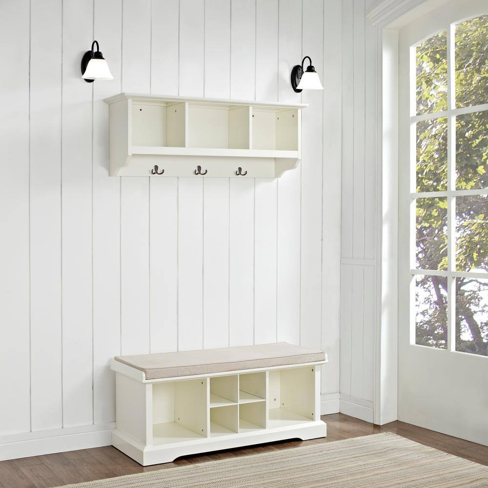 CROSLEY FURNITURE Brennan Entryway Bench with Shelf Set in White KF60001WH