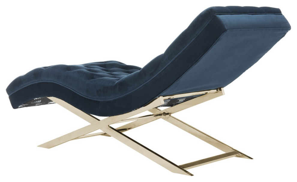 Boyd Chaise With Headrest Pillow Navy/Gold   Contemporary   Indoor Chaise Lounge Chairs   by V.S.D Furniture  Houzz