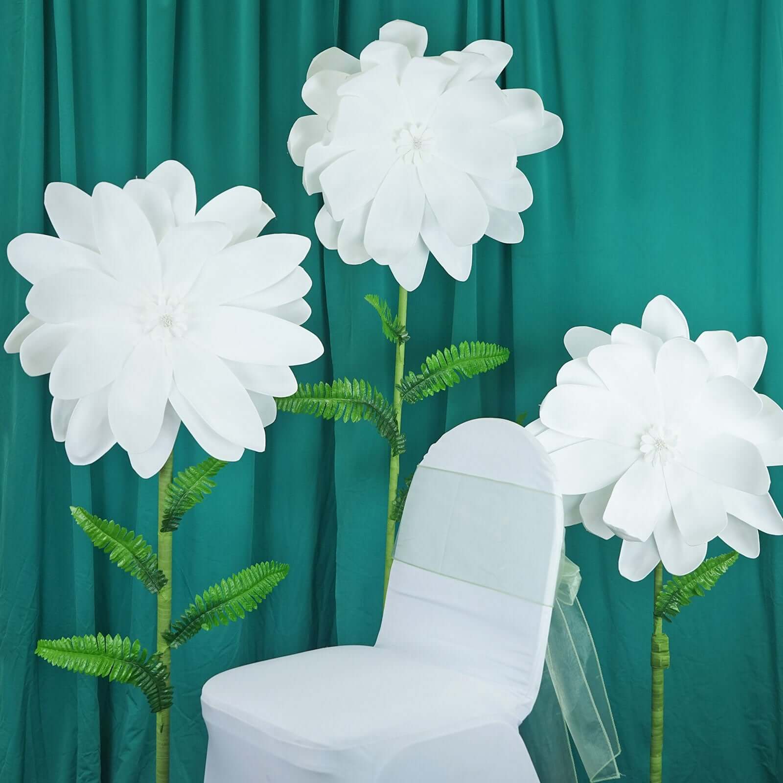 2 Pack White Life-Like Soft Foam Craft Dahlia Flower Heads 24