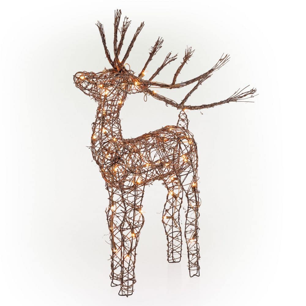 Alpine Corporation 35 in. Tall Rattan Reindeer Decoration with Halogen Lights AUH164