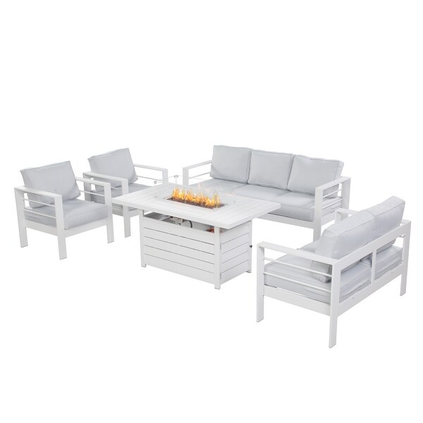 5 Pcs Patio Conversation Set with Propane Firepit