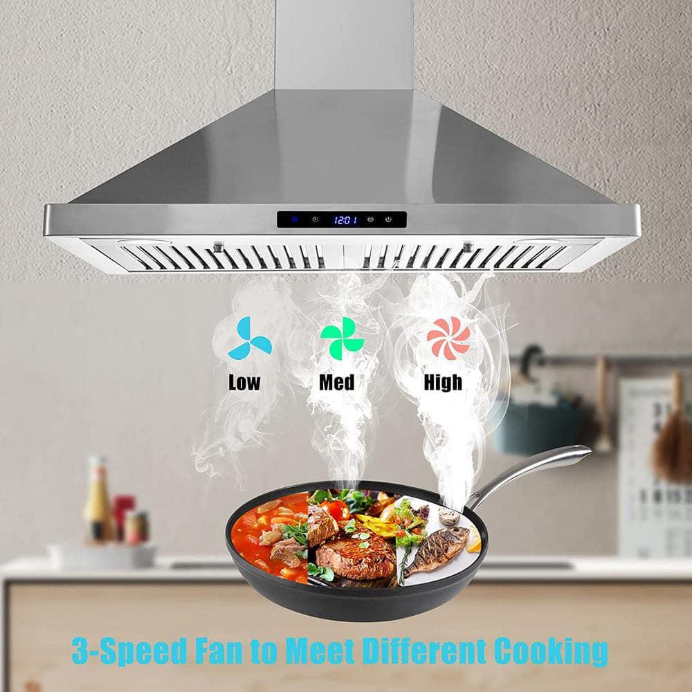 Edendirect 30 in Ducted Range Hood 700CFM Wall Mount Stainless Steel Touch Control 3speed Stove Vent with LightSilver