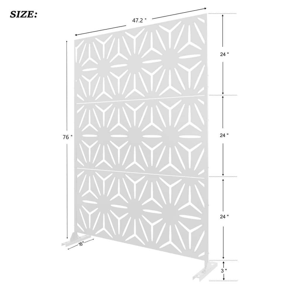 FENCY 76 in. H x 47.2 in. W Galvanized Metal Outdoor Privacy Screens Garden Fence Star Pattern in White (3 Pieces in 1 Set) HD-A-GE04006