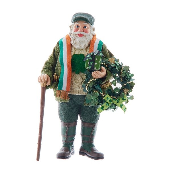 Kurt Adler 10.5Inch Fabriché Musical Irish Santa With Wreath